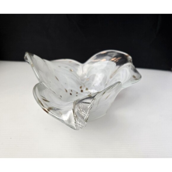 VTG Art Glass Copper Clear & White Handkerchief Flower Petal Bowl Hand Blown 9" - Picture 11 of 11
